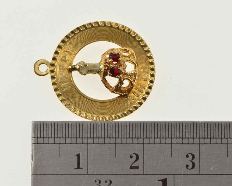 14K Garnet Happy Birthday January Birthstone CharmPendant Yellow Gold