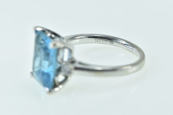 14K Emerald Cut Blue Topaz Diamond Accent Ring Si… - image 3