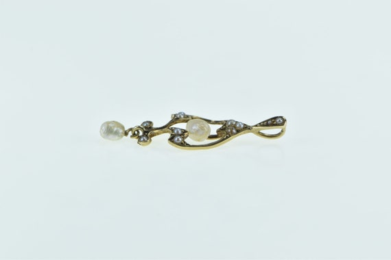 14K Victorian Seed Pearl Dangle Drop Ornate Penda… - image 2