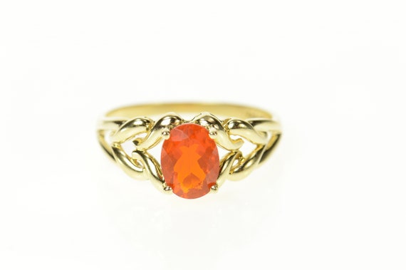 14K Oval Mexican Fire Opal Solitaire Statement Rin