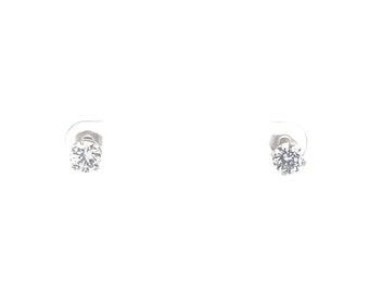 14K 5.9mm Vintage Round Circle Solitaire Stud Earrings White Gold