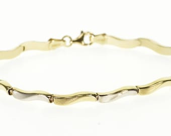 10k Two Tone Textured Wave Link Bracelet Gold 7"