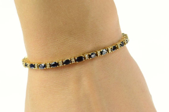 14K Oval Sapphire Diamond Accent Tennis Bracelet … - image 5