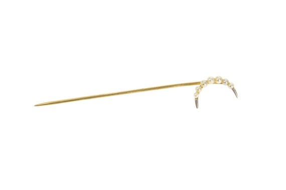 14K Victorian Seed Pearl Crescent Moon Pin/Brooch