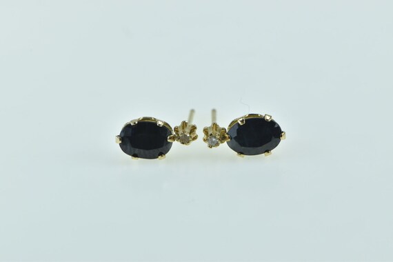 14K Oval Sapphire Diamond Vintage Stud Earrings Y… - image 1