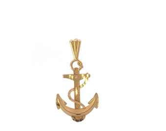 14K Anchor Nautical Sailing Motif Hope Faith Pendant Yellow Gold