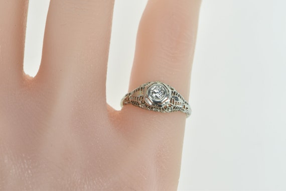 18K Art Deco Filigree Diamond Engagement Ring Siz… - image 5