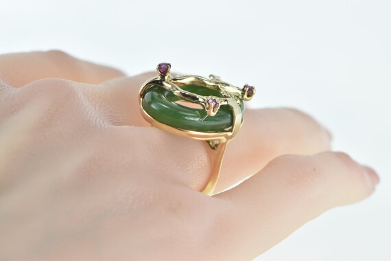 14K Jade Ring Ruby Tree Branch Cherry Blossom Rin… - image 6