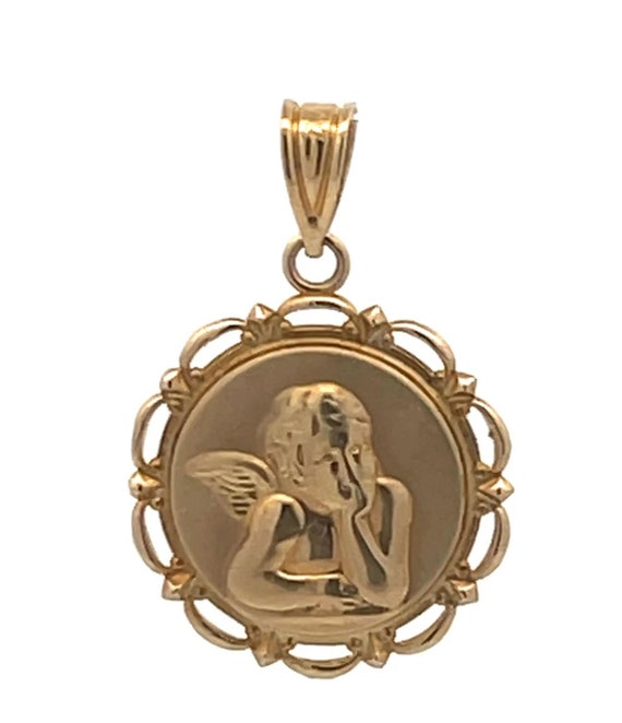 14K St Raphael Cherub Guardian Angel Charm/Pendan… - image 1