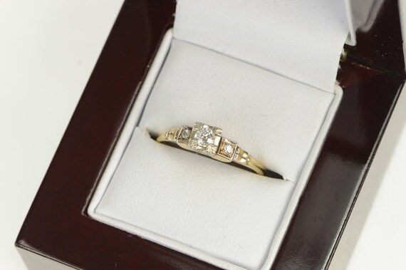 14K 1940's Diamond Three Stone Promise Ring Size … - image 1