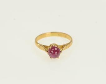 18K Natural Ruby Cabochon Vintage Solitaire Ring Size 5.25 Yellow Gold