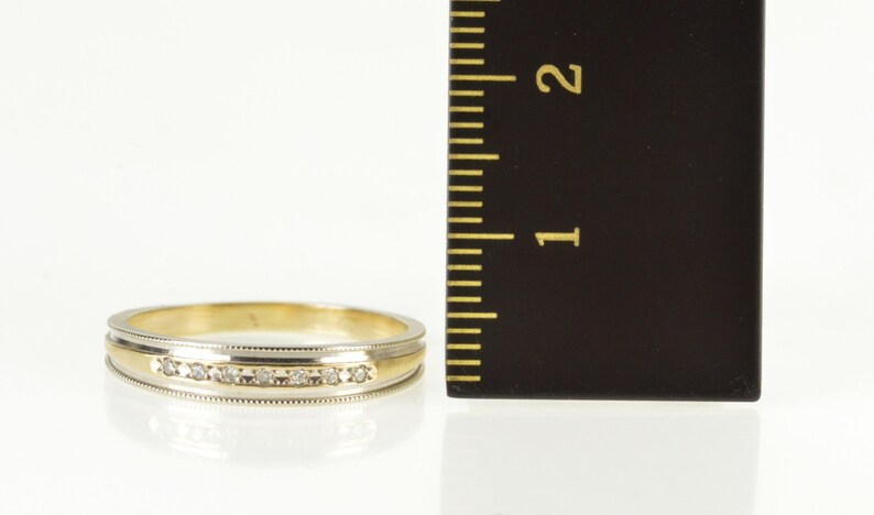 14K Two Tone Diamond Channel Inset Wedding Band Ring Size 7.75 Yellow Gold