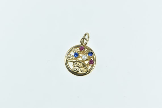 14K 60's Bouquet Basket Syn. Ruby Syn. Sapphire C… - image 1