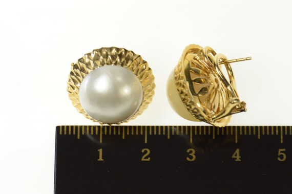 14K Retro Mabe Pearl Lattice Trim French Clip Ear… - image 4