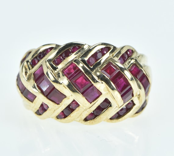 14K Ruby Encrusted Domed Knot Statement Band Ring… - image 1