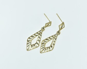 14K Diamond Cut Leaf Vintage Squared Kite Earrings Yellow Gold