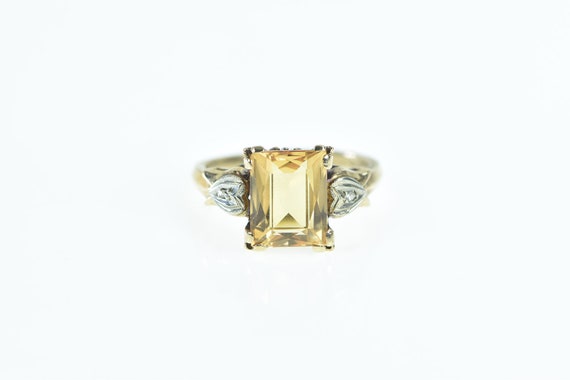 10K 1950's Emerald Cut Syn. Citrine Diamond Ring … - image 1