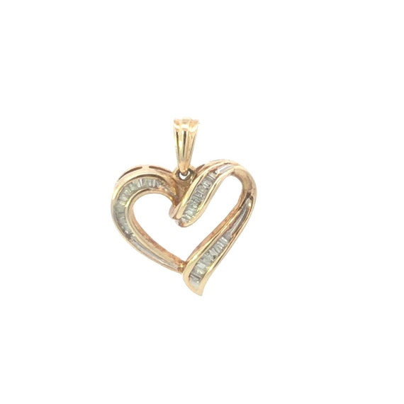 10K Baguette Diamond Curvy Heart Love Pendant Yel… - image 1