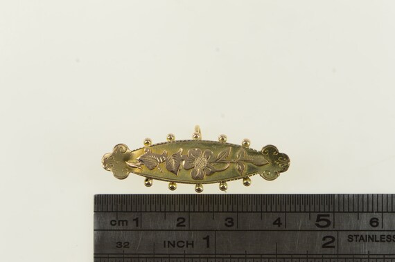 9K Victorian Engraved Flower Ornate Bar Pin/Brooc… - image 4