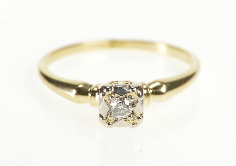 14K Retro Diamond Solitaire Promise Engagement Ring Size 5.25 Yellow Gold