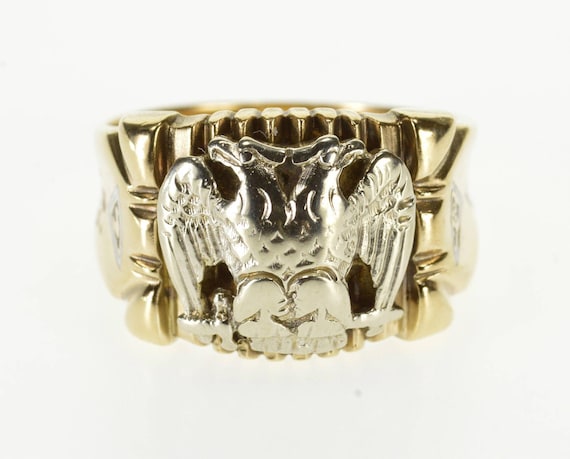 10k Two Tone Ornate 32nd Degree Masonic Eagle Ring Gold Etsy