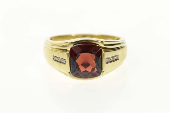 10K Men's Ornate Syn. Ruby Diamond Accent Ring Si… - image 1