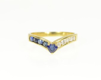 18K 1.00 Ctw Heart Sapphire Diamond Chevron Ring Size 8 Yellow Gold