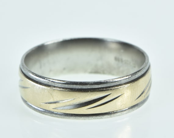 Sterling Silver 7.0mm Two Tone 10k Gold Men's Ban… - image 2