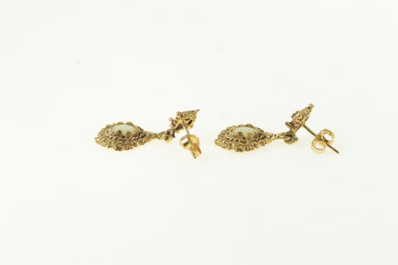 14K Vintage Oval Opal Ornate Dangle Earrings Yell… - image 3
