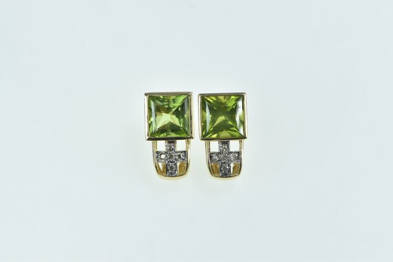 14K Princess Peridot Diamond Cross Stud Earrings … - image 1
