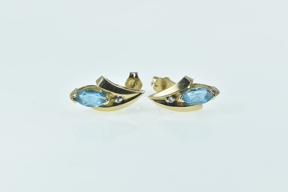 10K Marquise Blue Topaz Diamond Vintage Earrings … - image 1