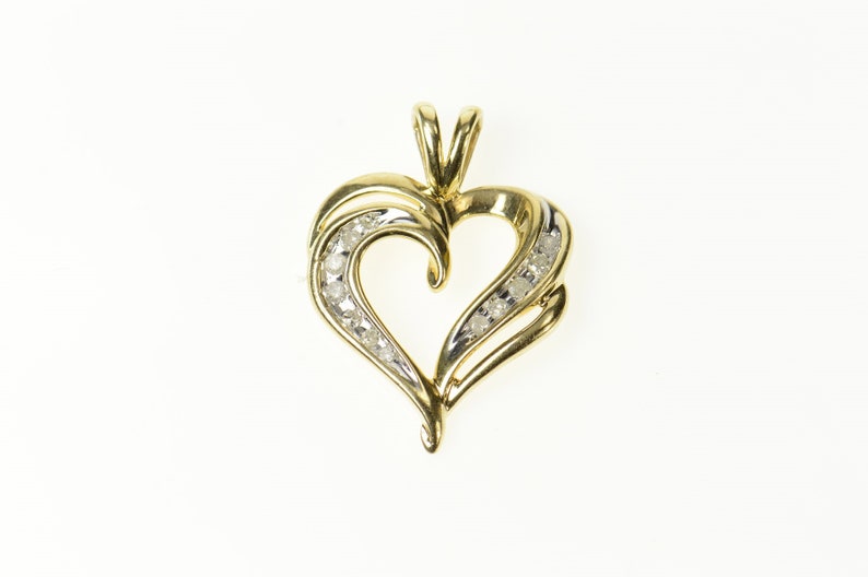10K Classic Curvy Diamond Heart Love Symbol Pendant Yellow Gold