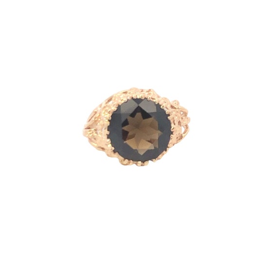 10K Vintage Round Smoky Quartz Statement Ring Siz… - image 1