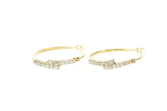 10K Diamond Inset Oval Statement Hoop Earrings Yel