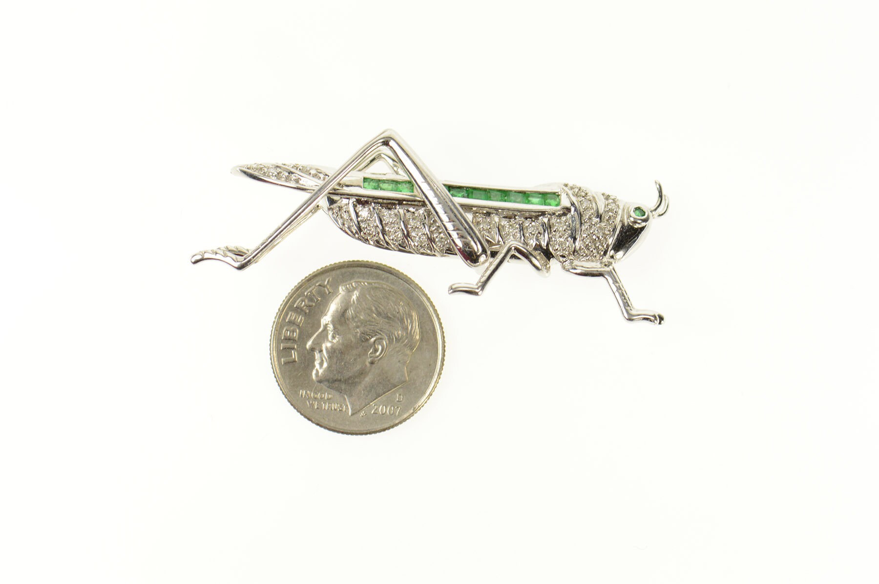 14k 1 67 Ctw Diamond Emerald Pave Grasshopper Pin Brooch White Etsy 日本
