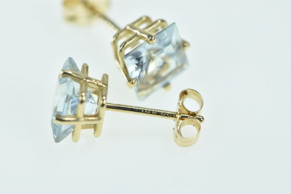 14K Princess Blue Topaz Solitaire Stud Earrings Y… - image 3