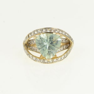 14K Trillion Prasiolite CZ Raised Statement Ring Size 5.75 Yellow Gold