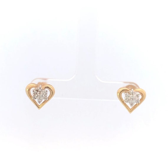 14K Diamond Cluster Vintage Heart Love Symbol Ear… - image 1