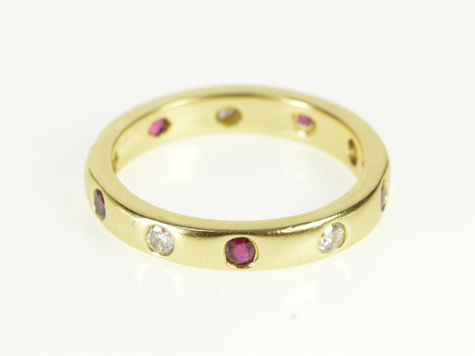 18K 3.2mm Ruby Diamond Flush Inset Wedding Band Ring Size 5.75 | Etsy