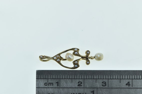 14K Victorian Seed Pearl Dangle Drop Ornate Penda… - image 4