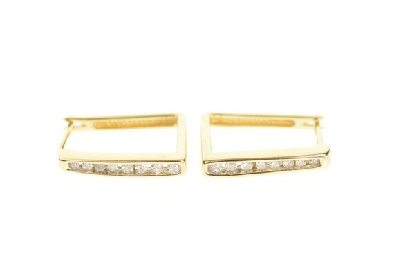 14K Squared Diamond Channel Statement Hoop Earring