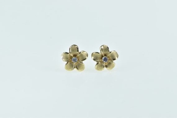 14K Tanzanite Plumeria Flower 3D Vintage Stud Ear… - image 1