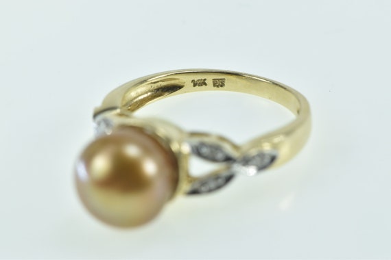 14K Vintage Pearl Diamond Accent Statement Ring S… - image 3