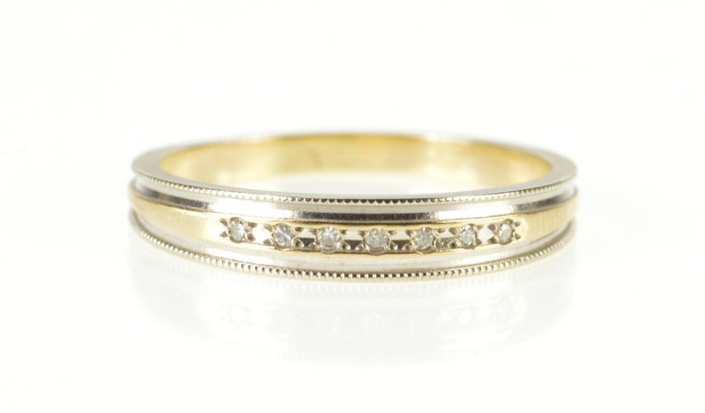 14K Two Tone Diamond Channel Inset Wedding Band Ring Size 7.75 Yellow Gold
