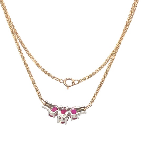 10K Three Stone Syn. Ruby Diamond Chain Necklace … - image 3