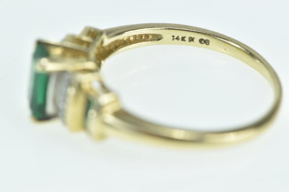 14K Emerald Cut Syn. Emerald Diamond Vintage Ring… - image 3