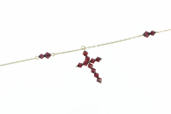 10K Vintage Sim. Garnet Cross Christian Necklace … - image 1