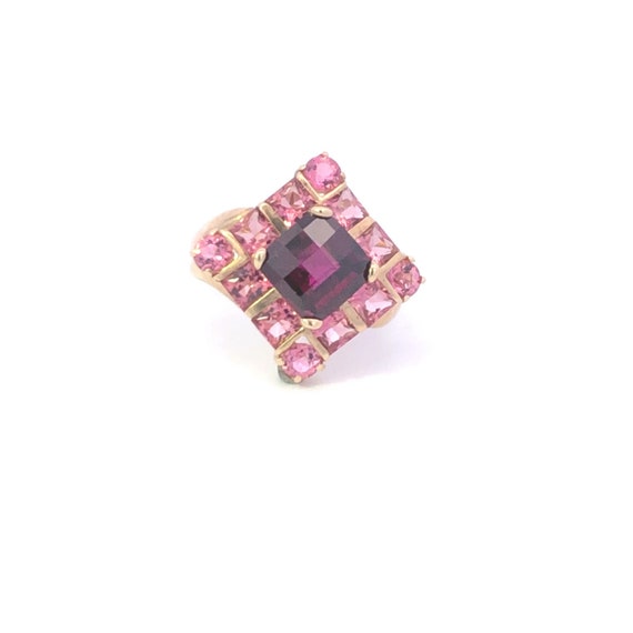 10K Faceted Tourmaline Pink Topaz Square Cocktail… - image 1