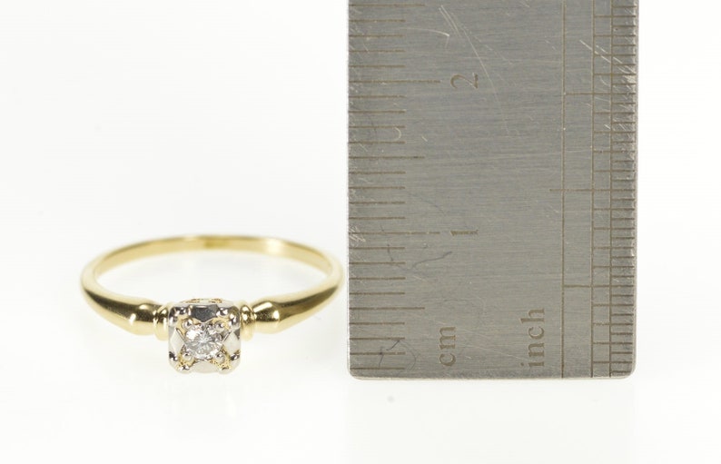 14K Retro Diamond Solitaire Promise Engagement Ring Size 5.25 Yellow Gold