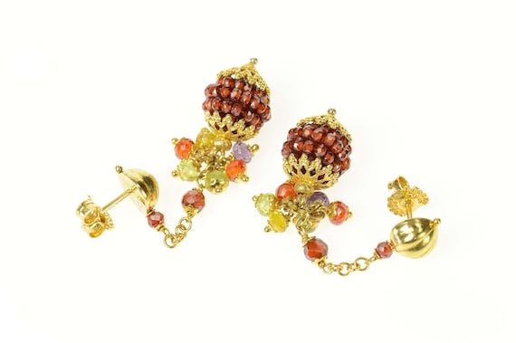 18K Dangle Ball Autumn Fall Color Beaded Earrings… - image 2